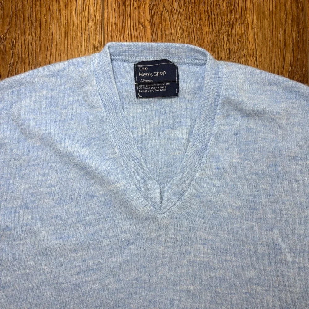 VTG JCPenney The Mens Shop Blue Orlon Acrylic Sweater‎ Small lightweight preppy